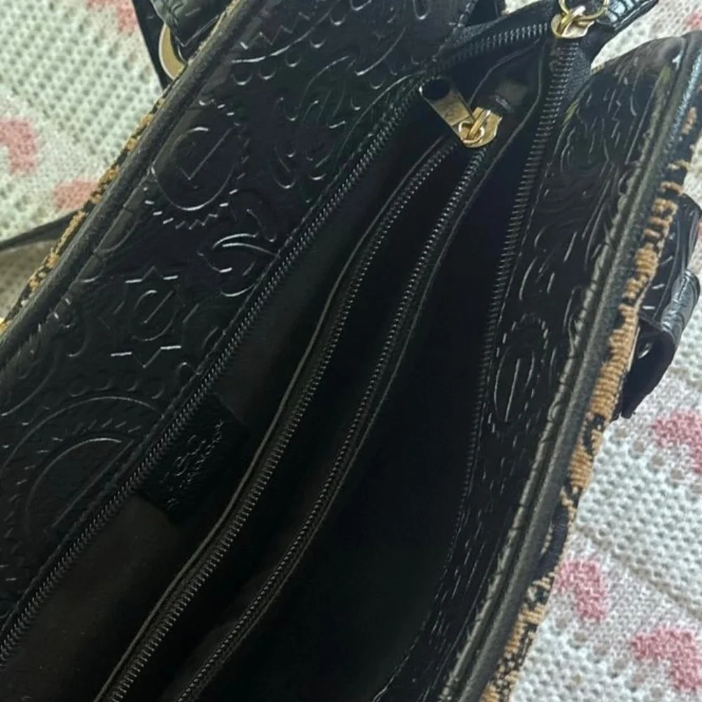 Red By Marc Ecko Shoulder Bag Double Strap Full Zip Close Embossed Black and Tan